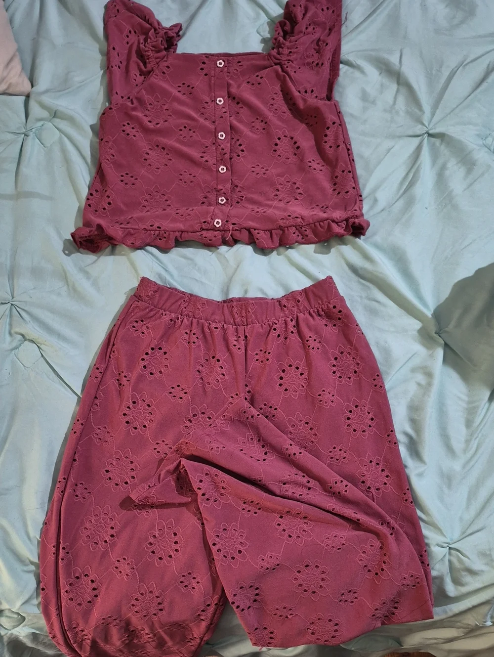 Women’s Eyelet Midi Skirt in Deep Rose